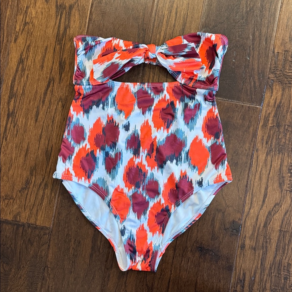 Primark womens one piece strapless orange print bathing suit